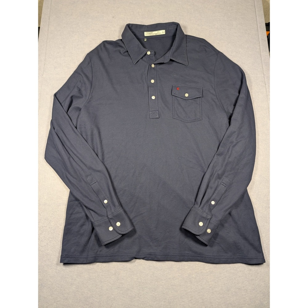 Criquet Player Shirt Men XXL Navy Blue Long Sleeve Pima Cotton Polo Excellent